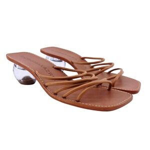 BCBGMAXAZRIA Astrid Brown Leather Heeled Strappy Sandals - Size 8